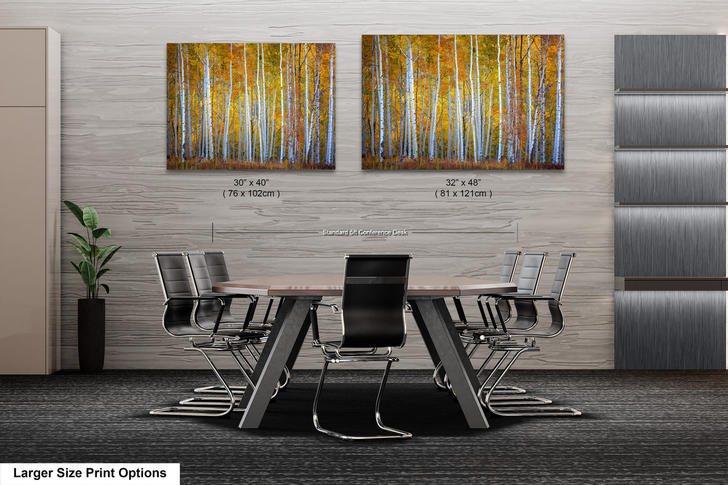 a dining room table with chairs and a painting on the wall
