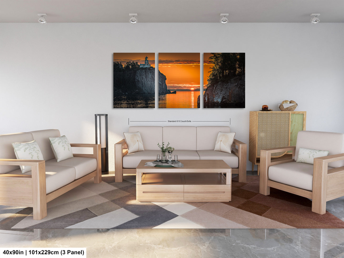 a living room filled with furniture and a painting on the wall