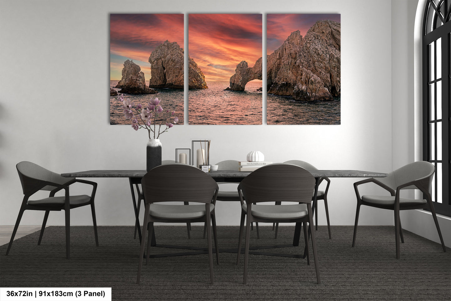 a dining room with a table and chairs