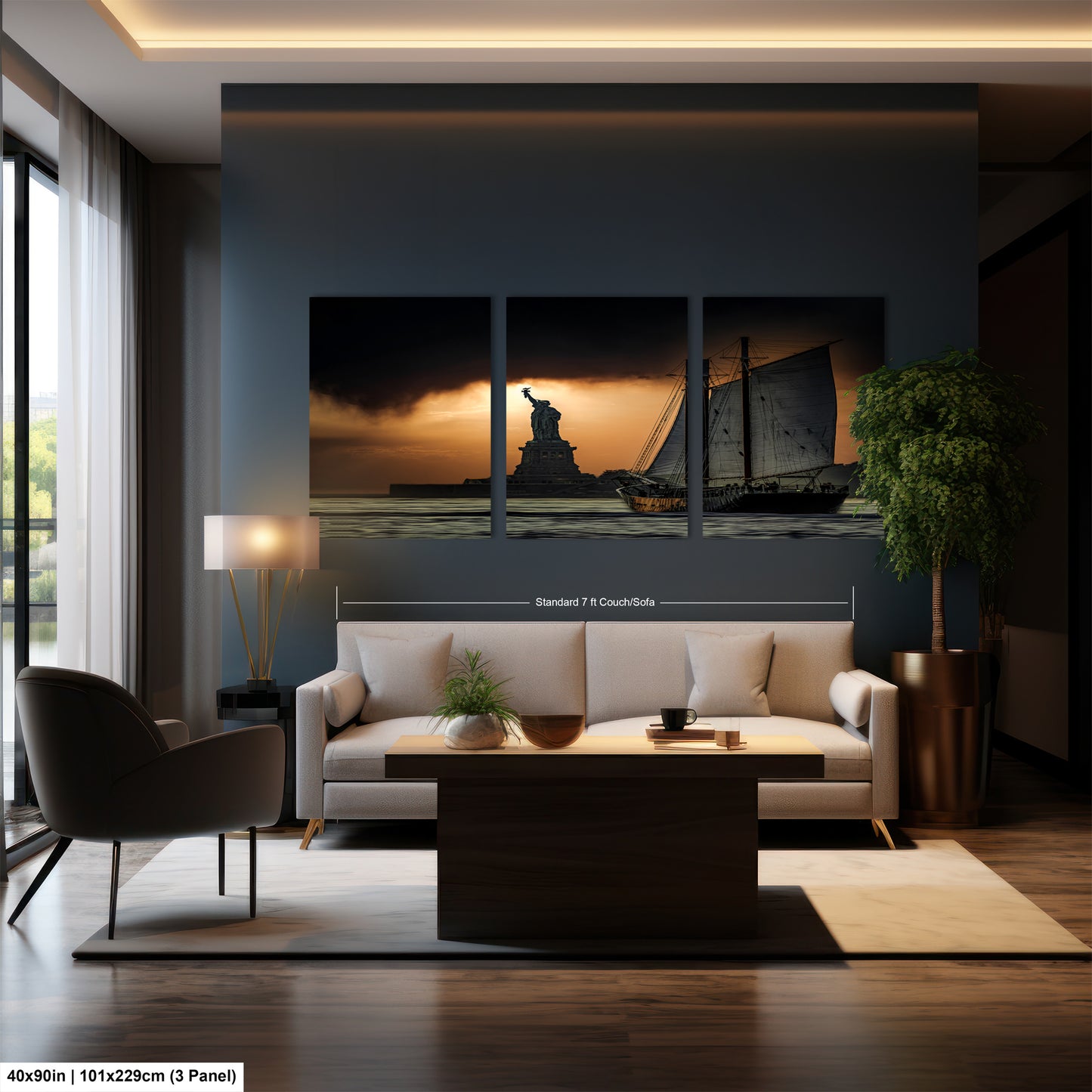 a living room filled with furniture and a painting on the wall