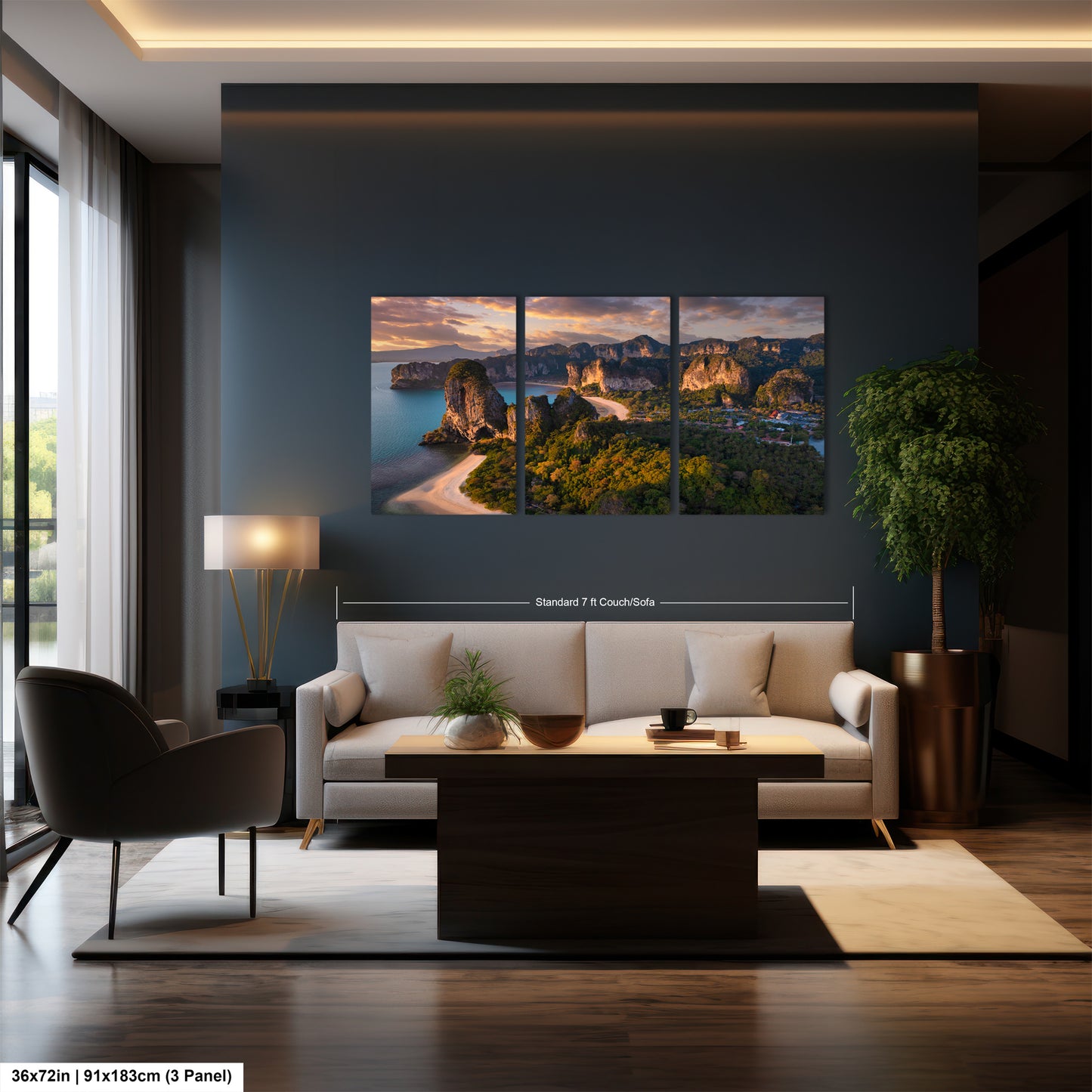 a living room filled with furniture and a painting on the wall