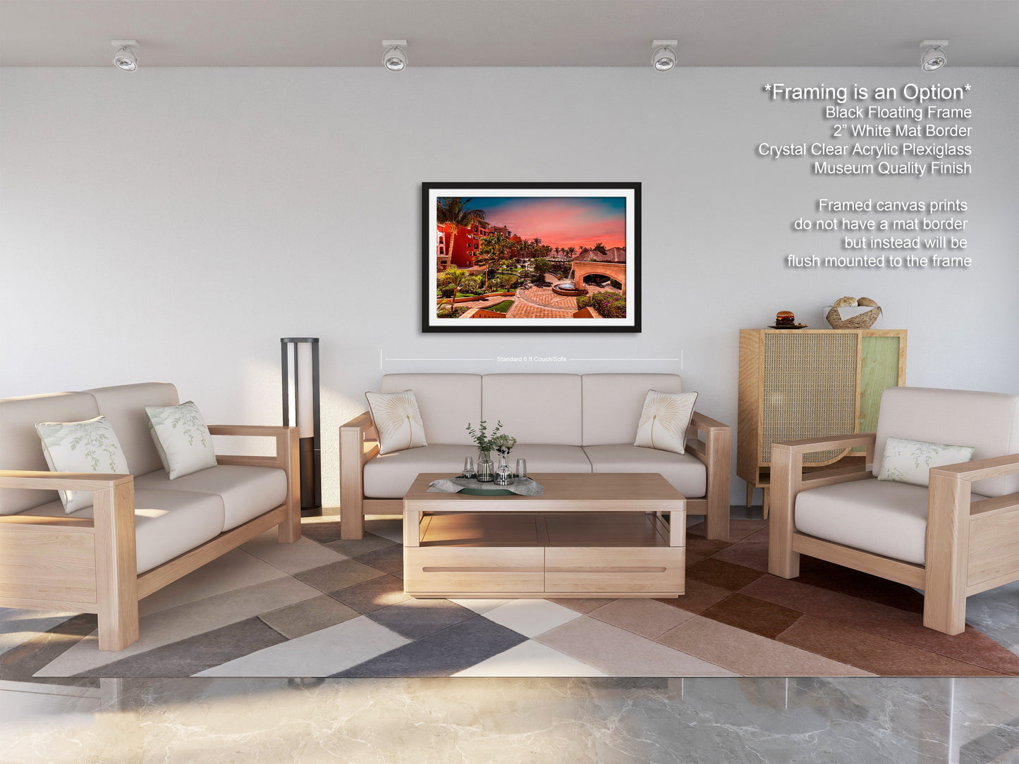 a living room filled with furniture and a painting on the wall