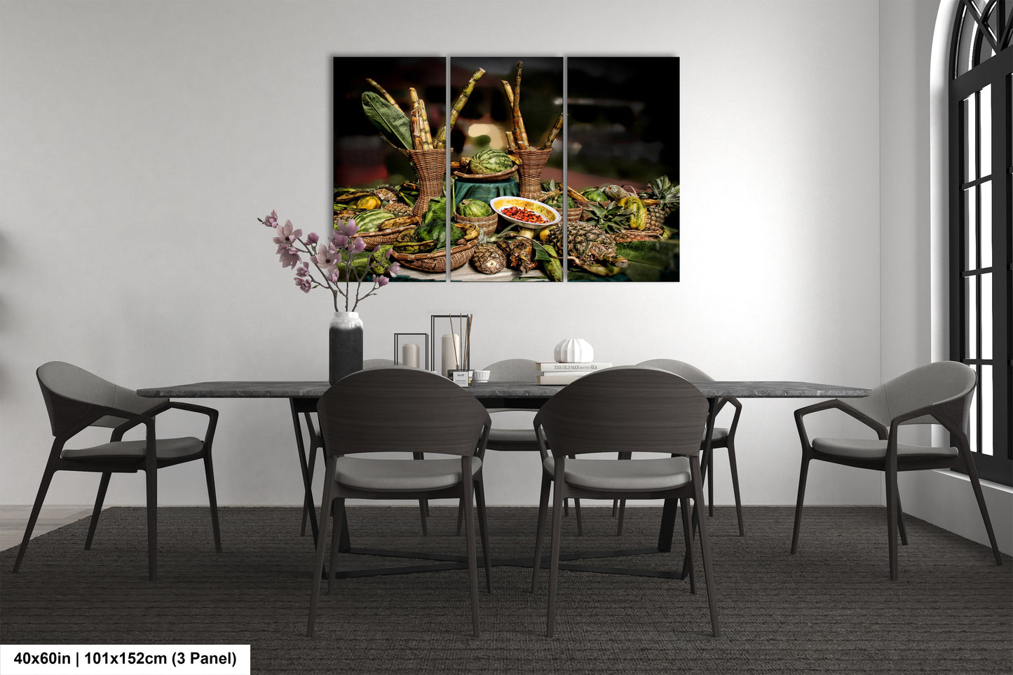 a dining room with a table and chairs
