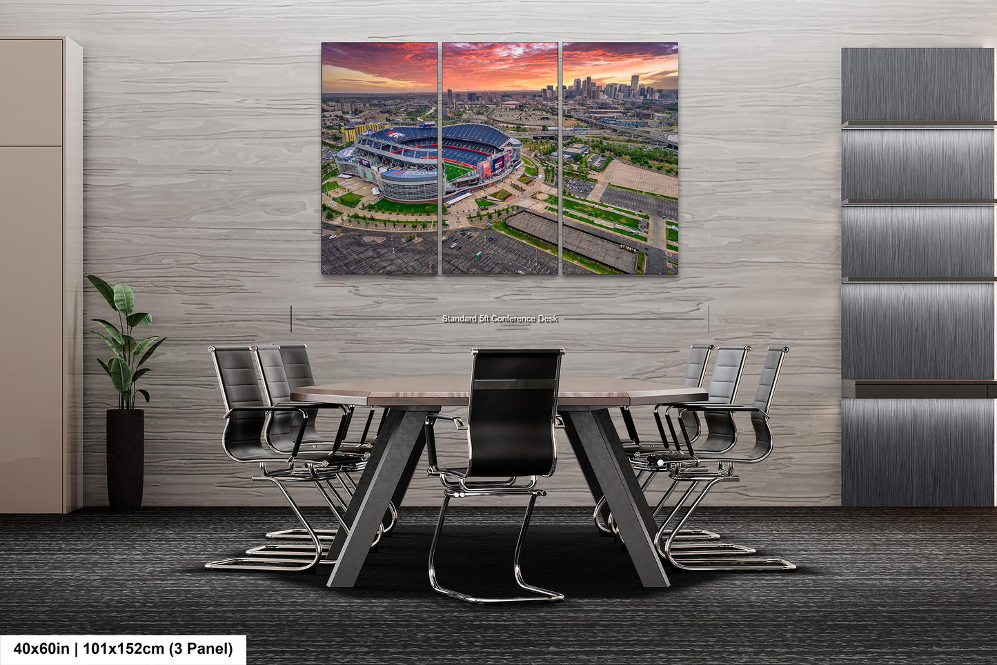 Denver Skyline at Sunrise with Empower Field - Broncos Stadium Aerial Photo