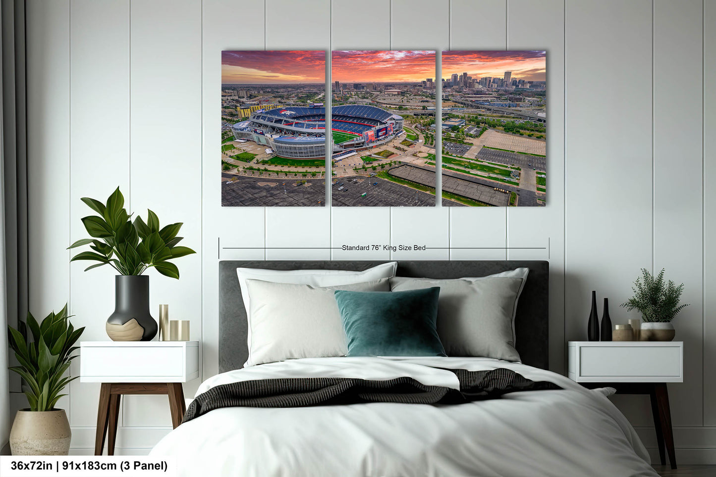 Denver Skyline at Sunrise with Empower Field - Broncos Stadium Aerial Photo