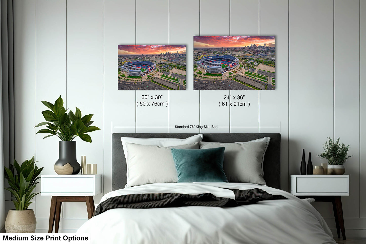 Denver Skyline at Sunrise with Empower Field - Broncos Stadium Aerial Photo