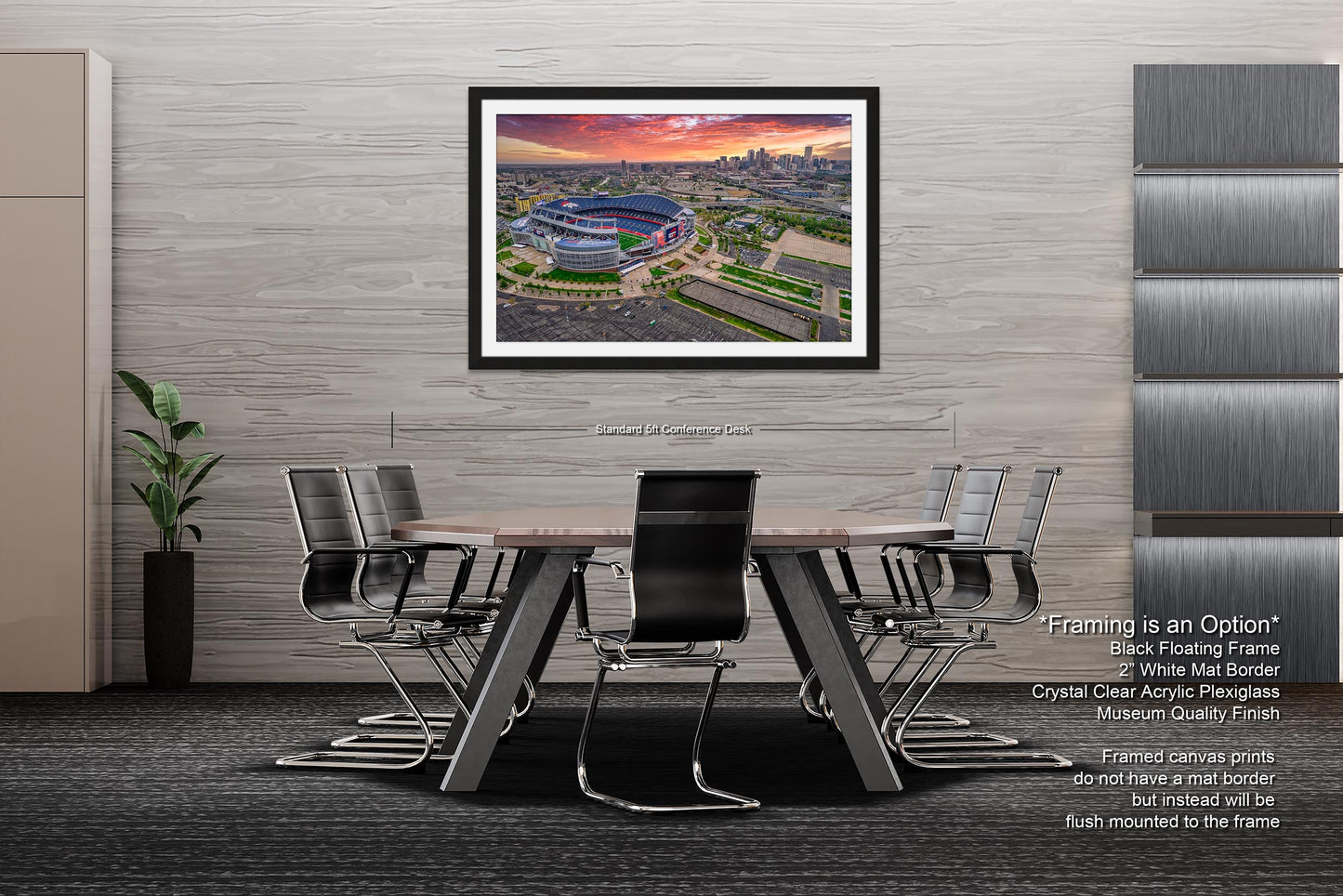 Denver Skyline at Sunrise with Empower Field - Broncos Stadium Aerial Photo
