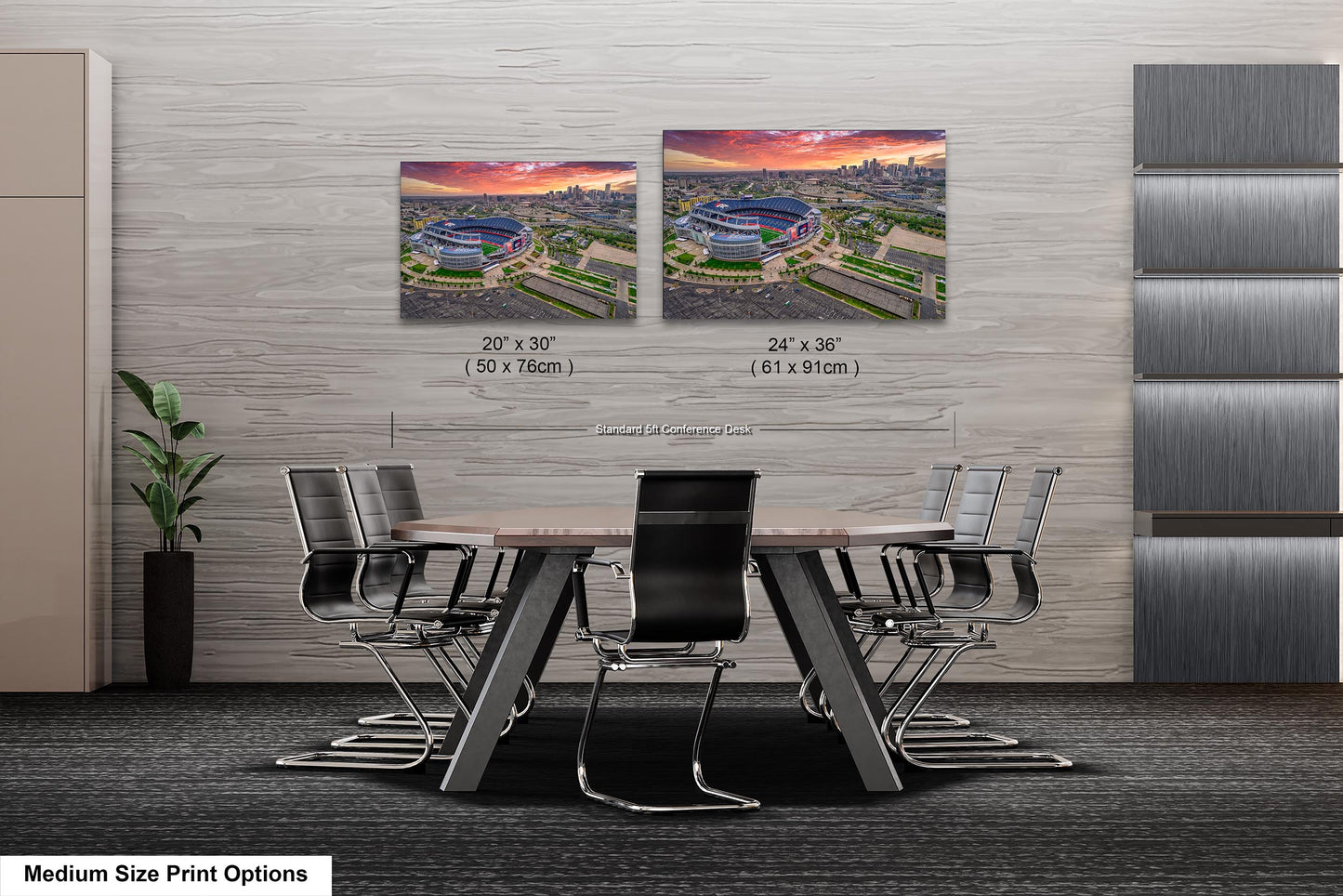 Denver Skyline at Sunrise with Empower Field - Broncos Stadium Aerial Photo