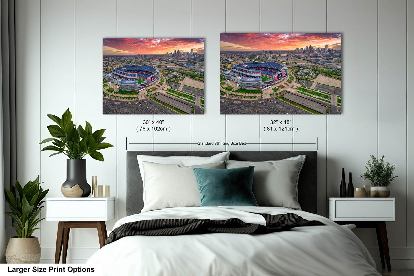 Denver Skyline at Sunrise with Empower Field - Broncos Stadium Aerial Photo