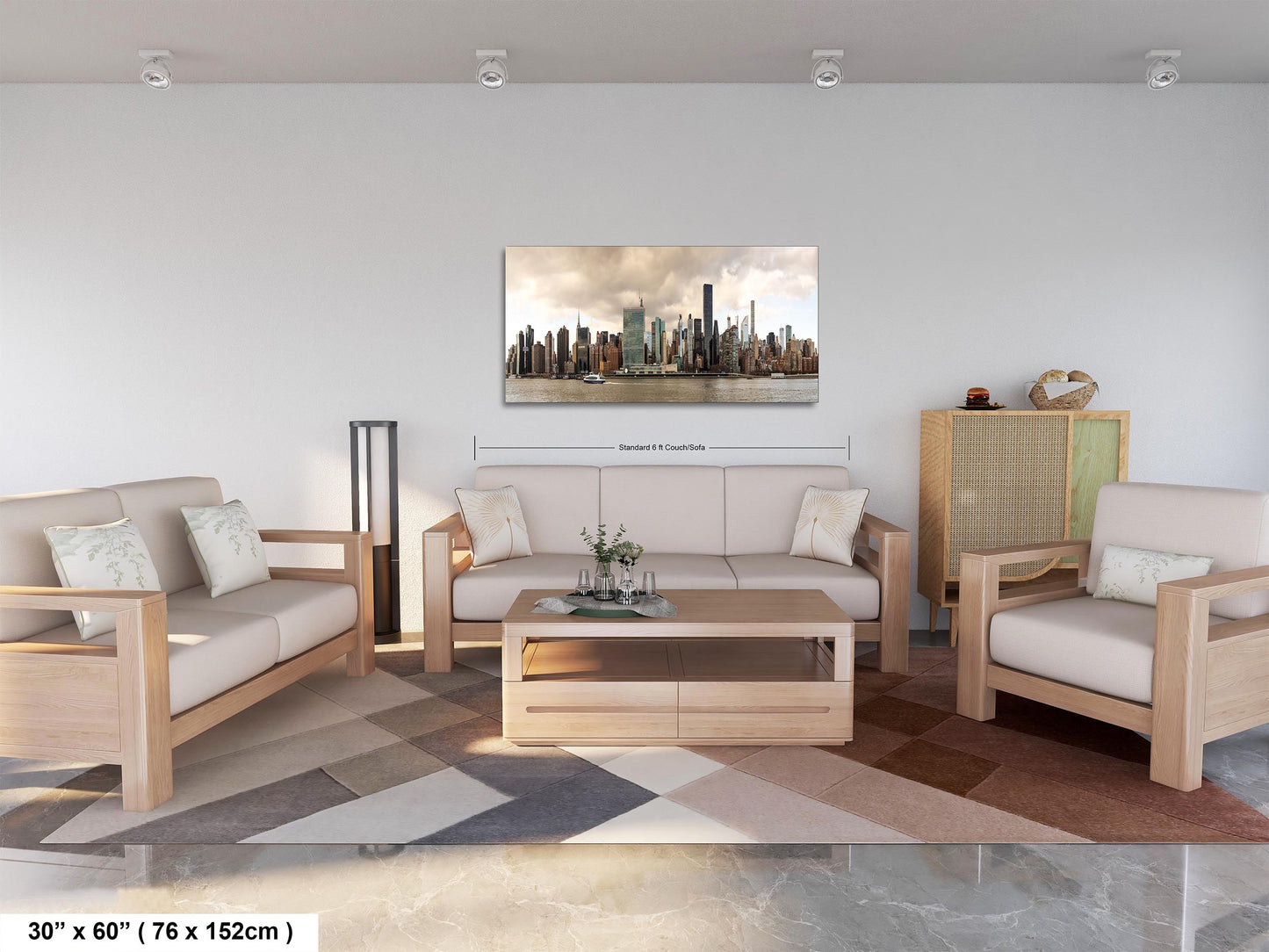 NYC skyline east side metal print canvas print color photography daylight boat river poster
