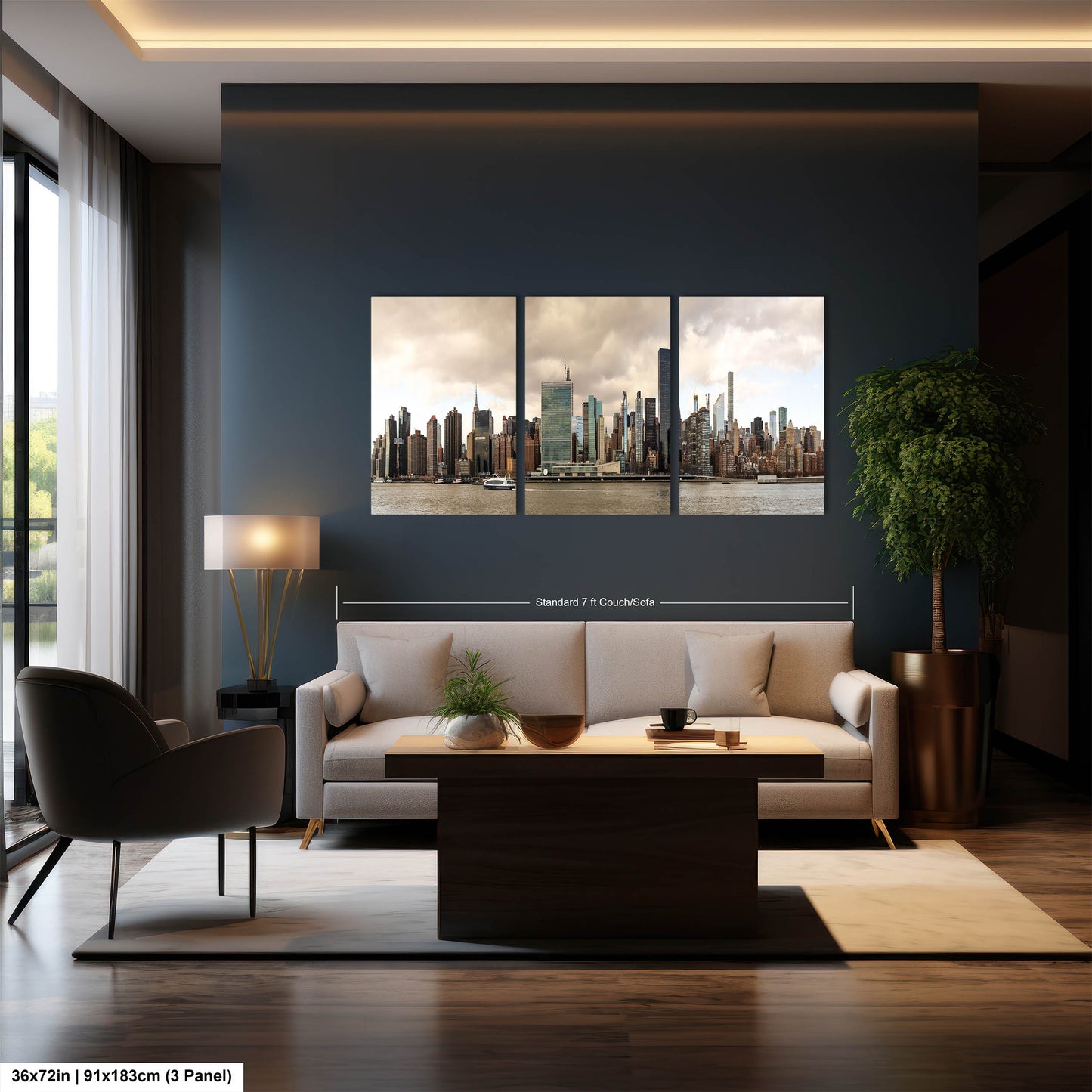 NYC skyline east side metal print canvas print color photography daylight boat river poster