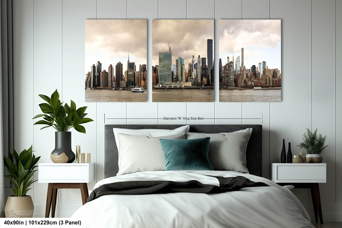 NYC skyline east side metal print canvas print color photography daylight boat river poster