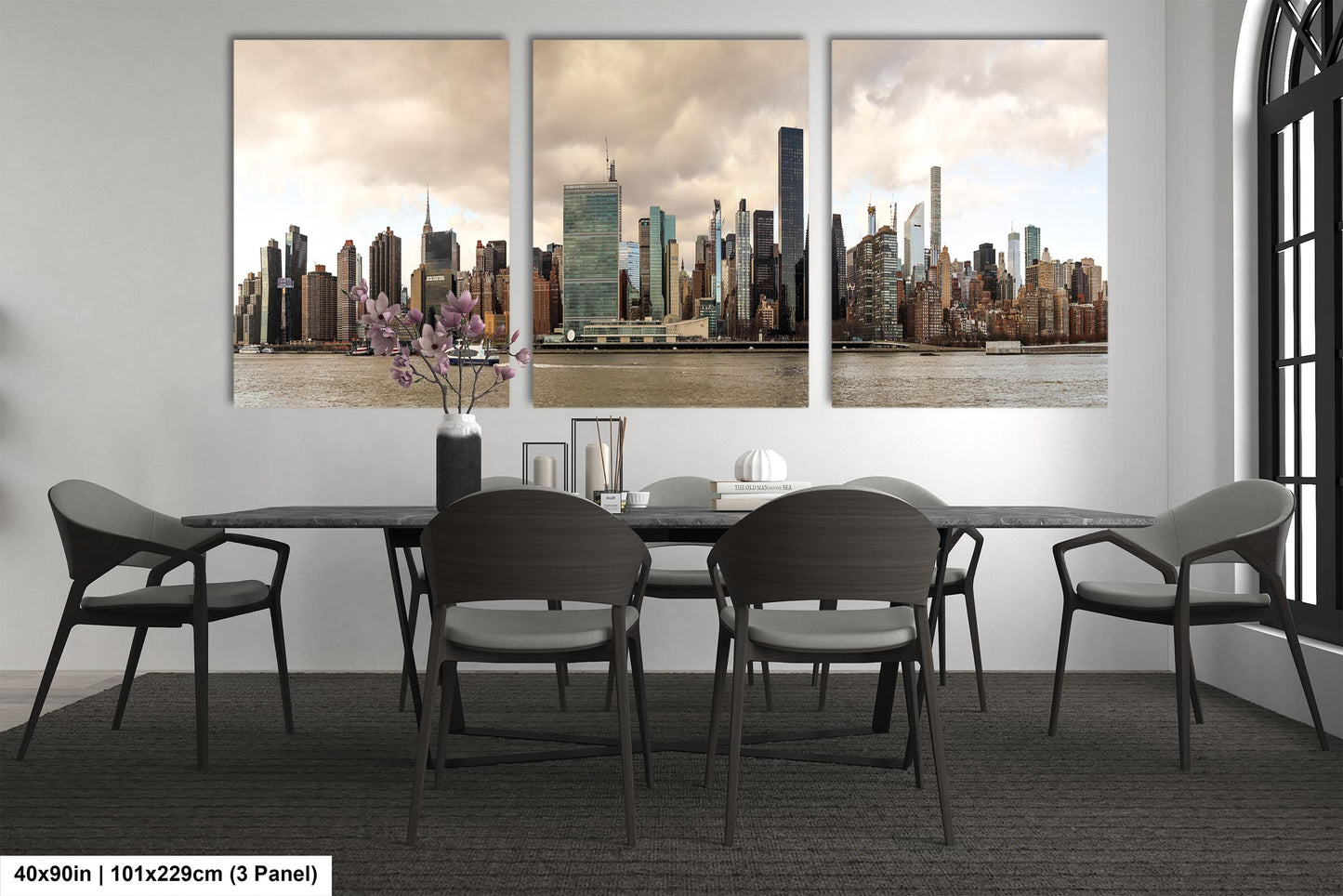 NYC skyline east side metal print canvas print color photography daylight boat river poster