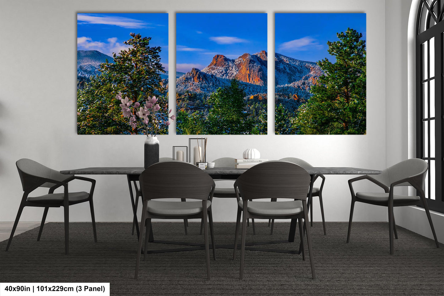 Colorado snowy mountain sunset, Estes Park wall art, Rocky Mountains canvas print