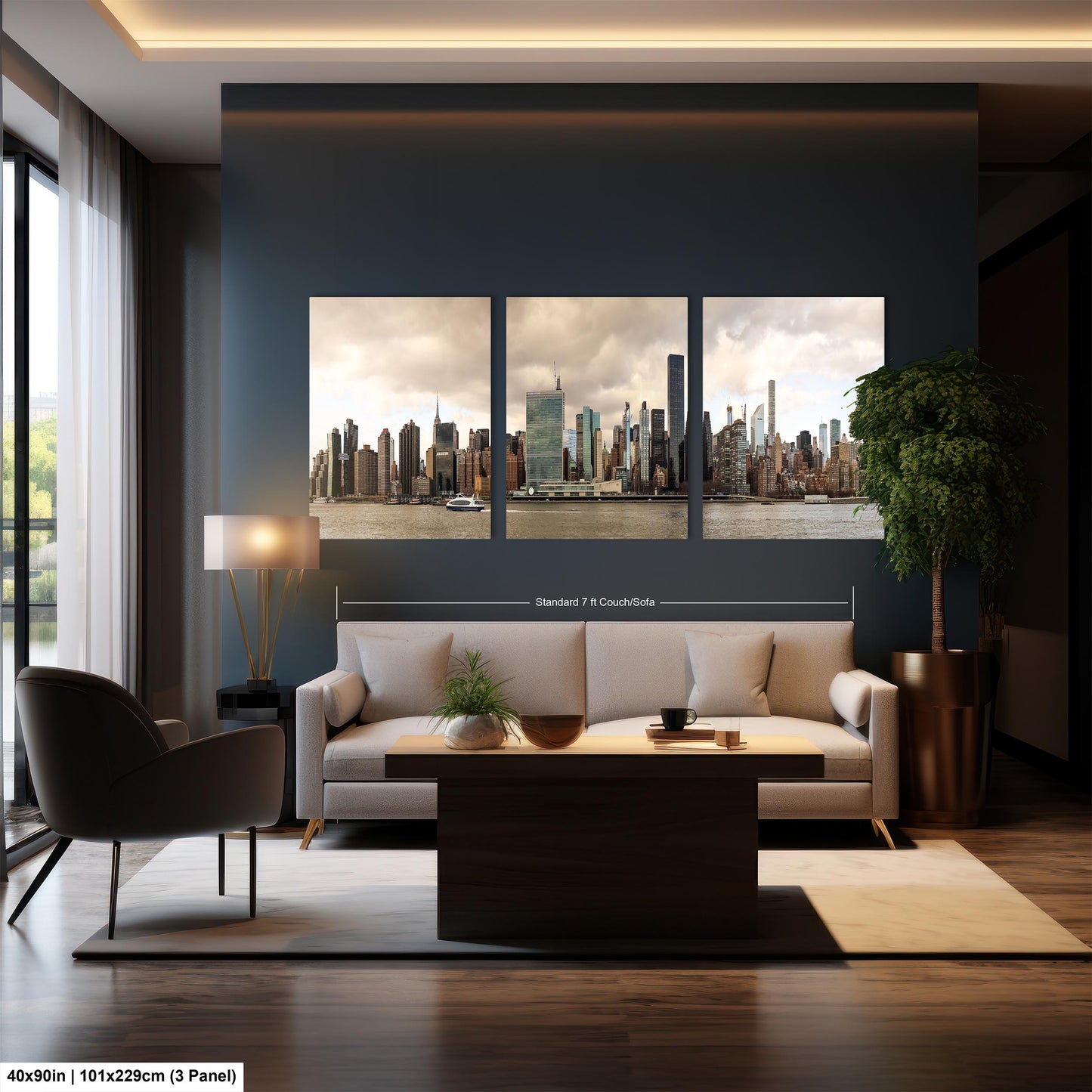NYC skyline east side metal print canvas print color photography daylight boat river poster