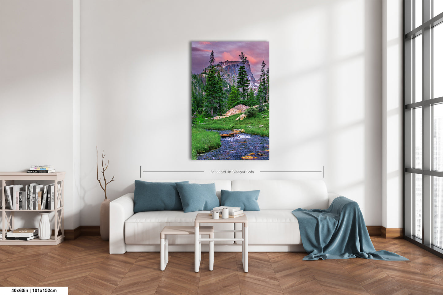 Rocky Mountain National Park, Dream Lake, Estes Park, large framed art work, vertical art, Hallett Peak, Flattop mountain, Colorado wall art