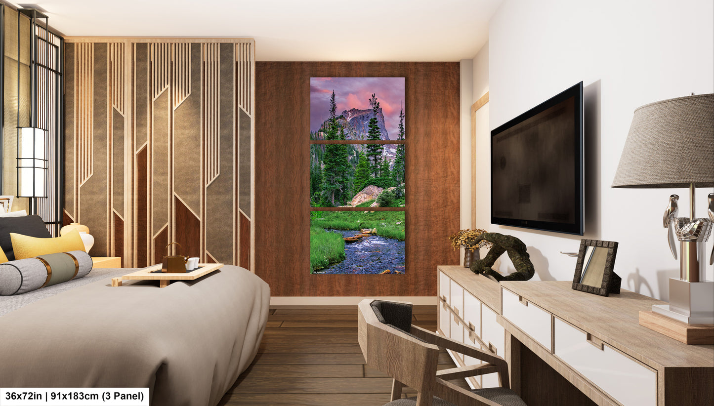 Rocky Mountain National Park, Dream Lake, Estes Park, large framed art work, vertical art, Hallett Peak, Flattop mountain, Colorado wall art