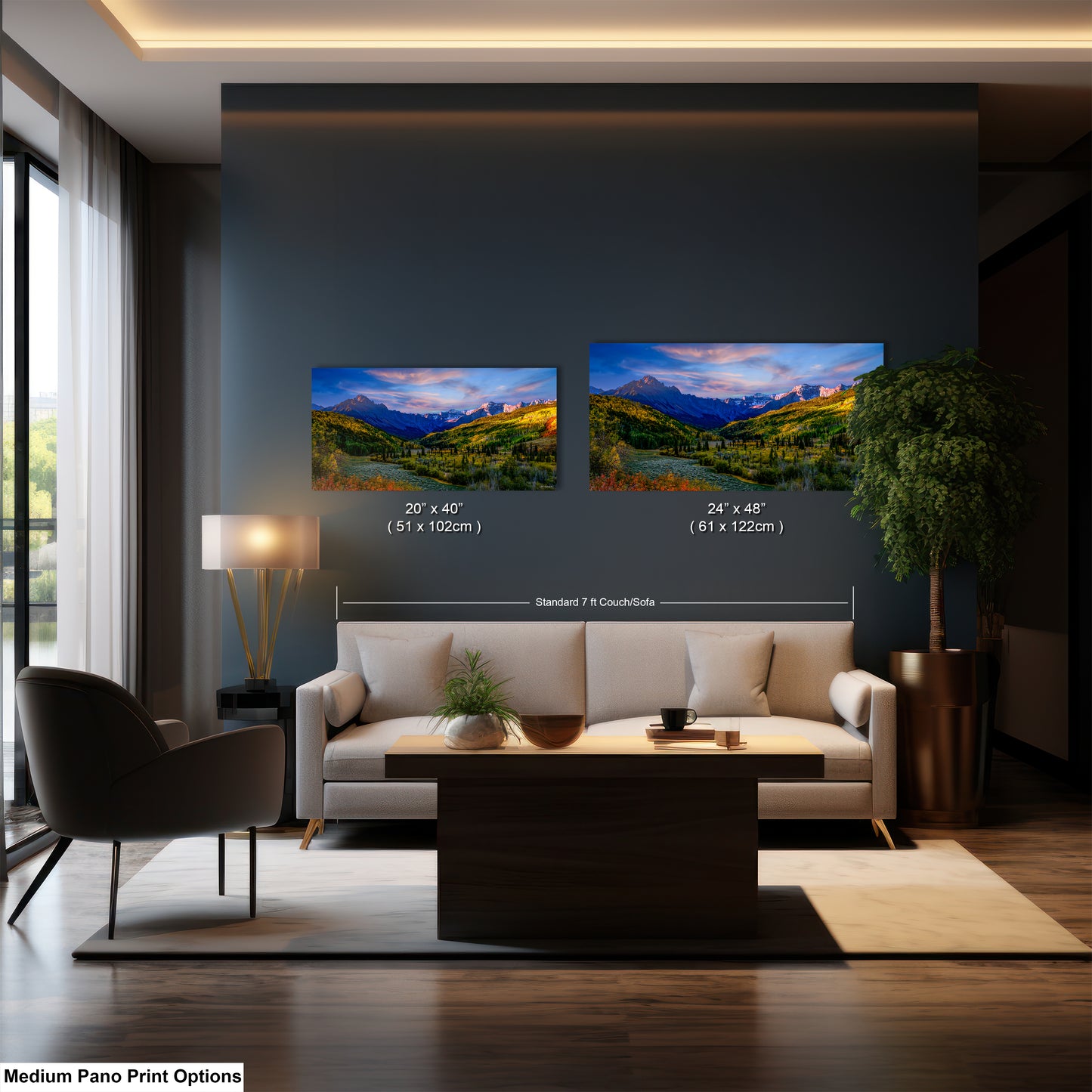 a living room filled with furniture and a painting on the wall