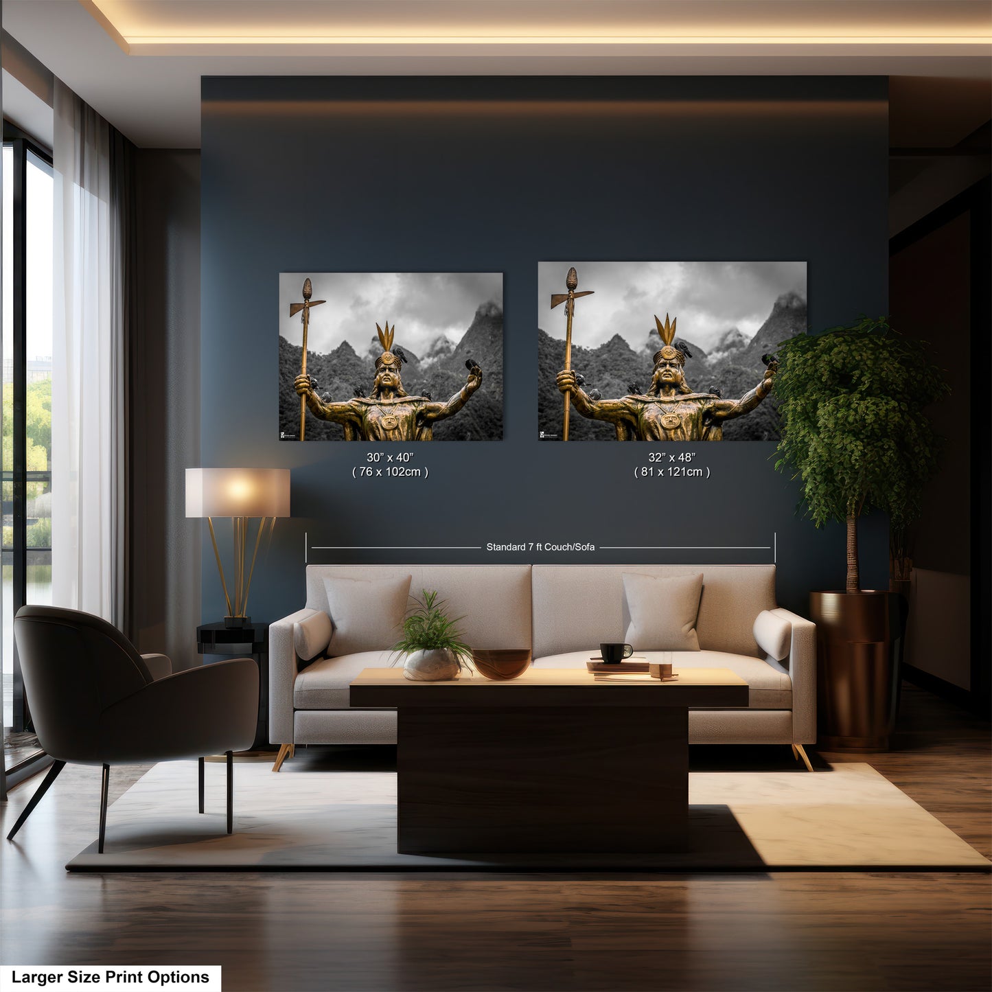 a living room filled with furniture and a painting on the wall