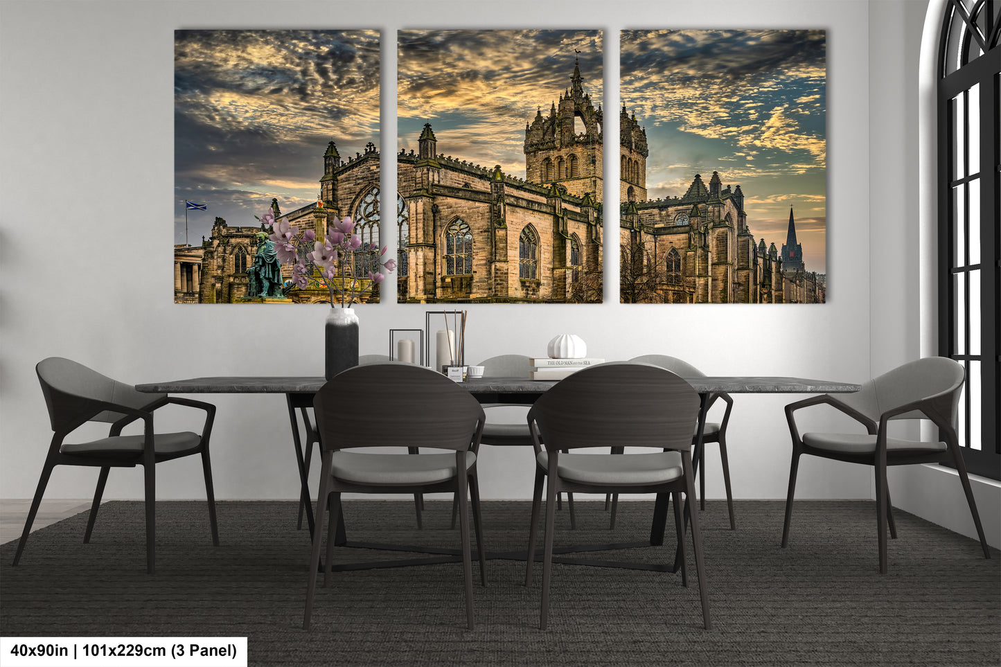 a dining room with a table and chairs
