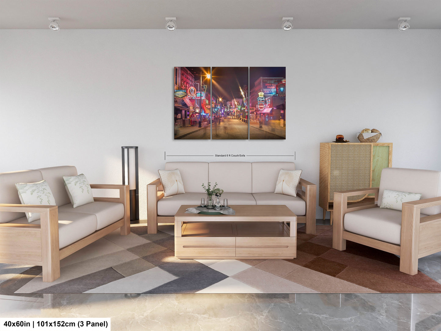 a living room filled with furniture and a painting on the wall