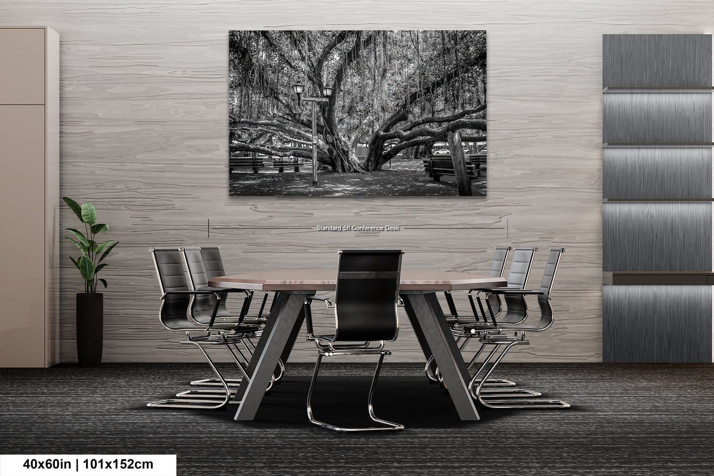 a black and white photo of a table and chairs