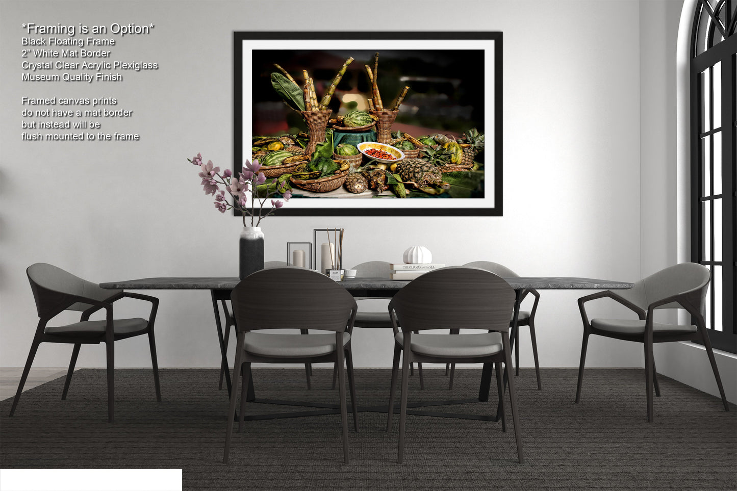 a dining room with a table and chairs