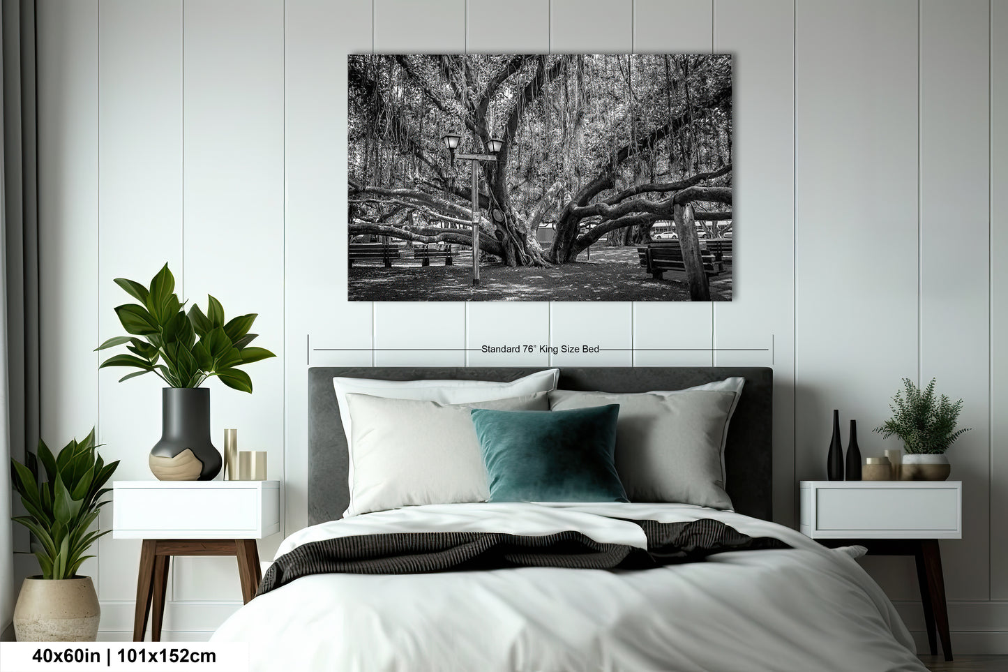 a black and white photo of a bed in a bedroom