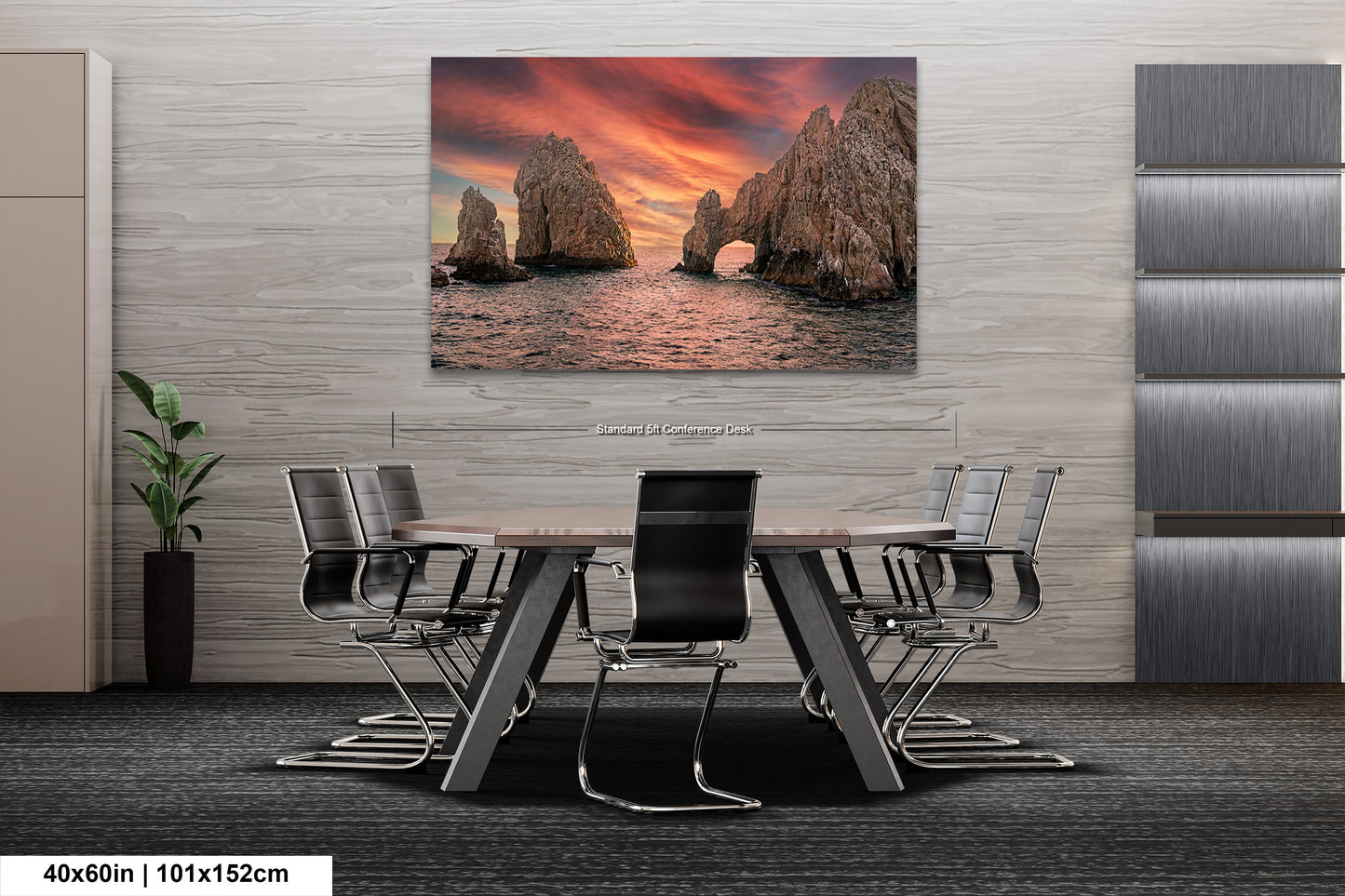 a dining room table with chairs and a painting on the wall