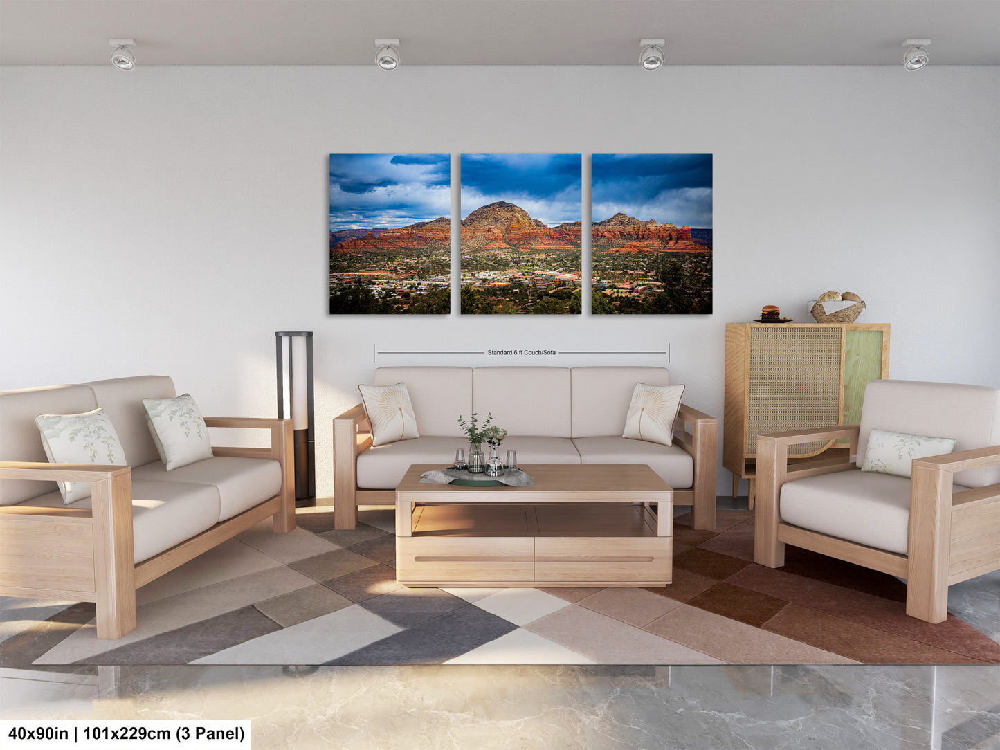 a living room filled with furniture and a painting on the wall