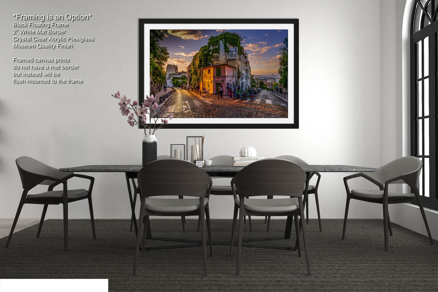 a picture of a dining room with a table and chairs