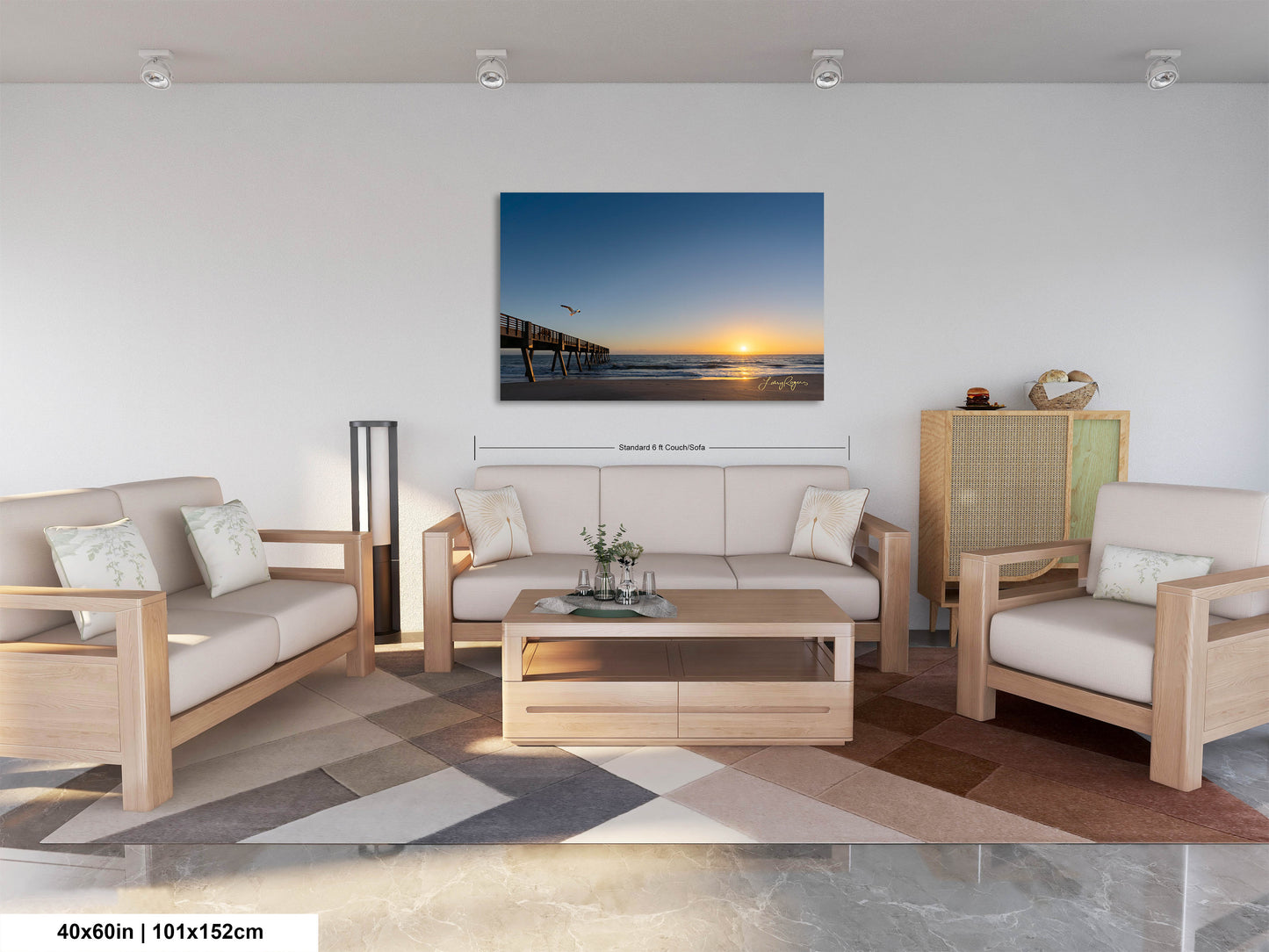 a living room filled with furniture and a painting on the wall
