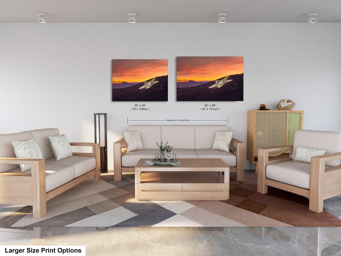 a living room filled with furniture and a painting on the wall