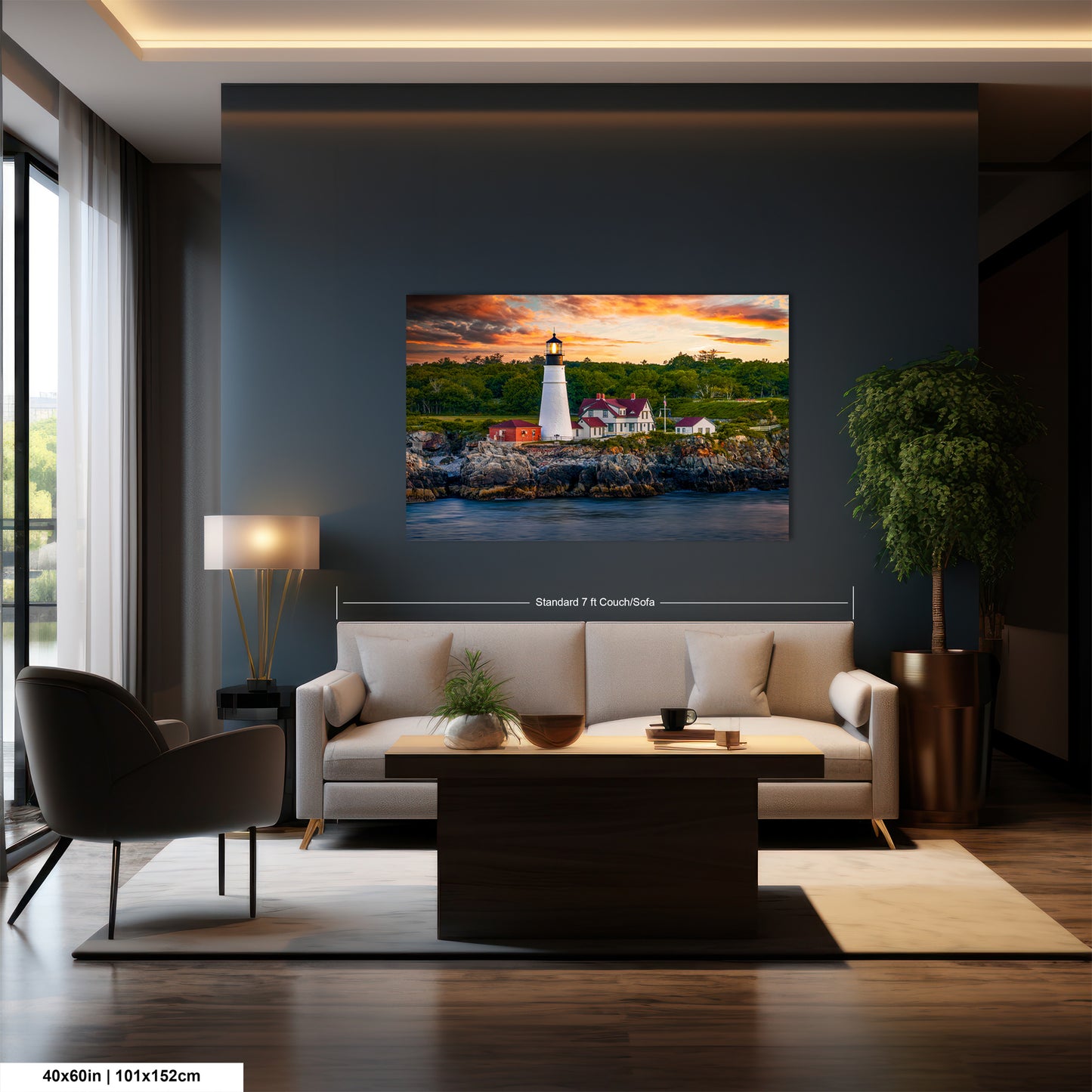 a living room with a painting on the wall