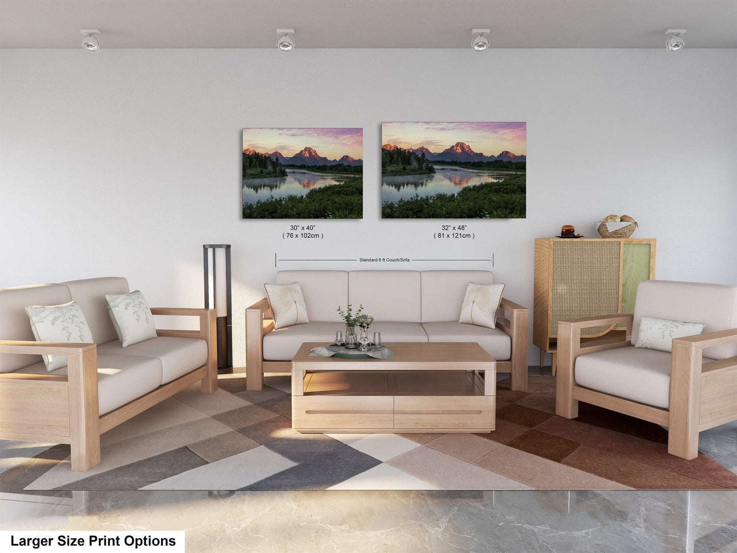 a living room filled with furniture and a painting on the wall