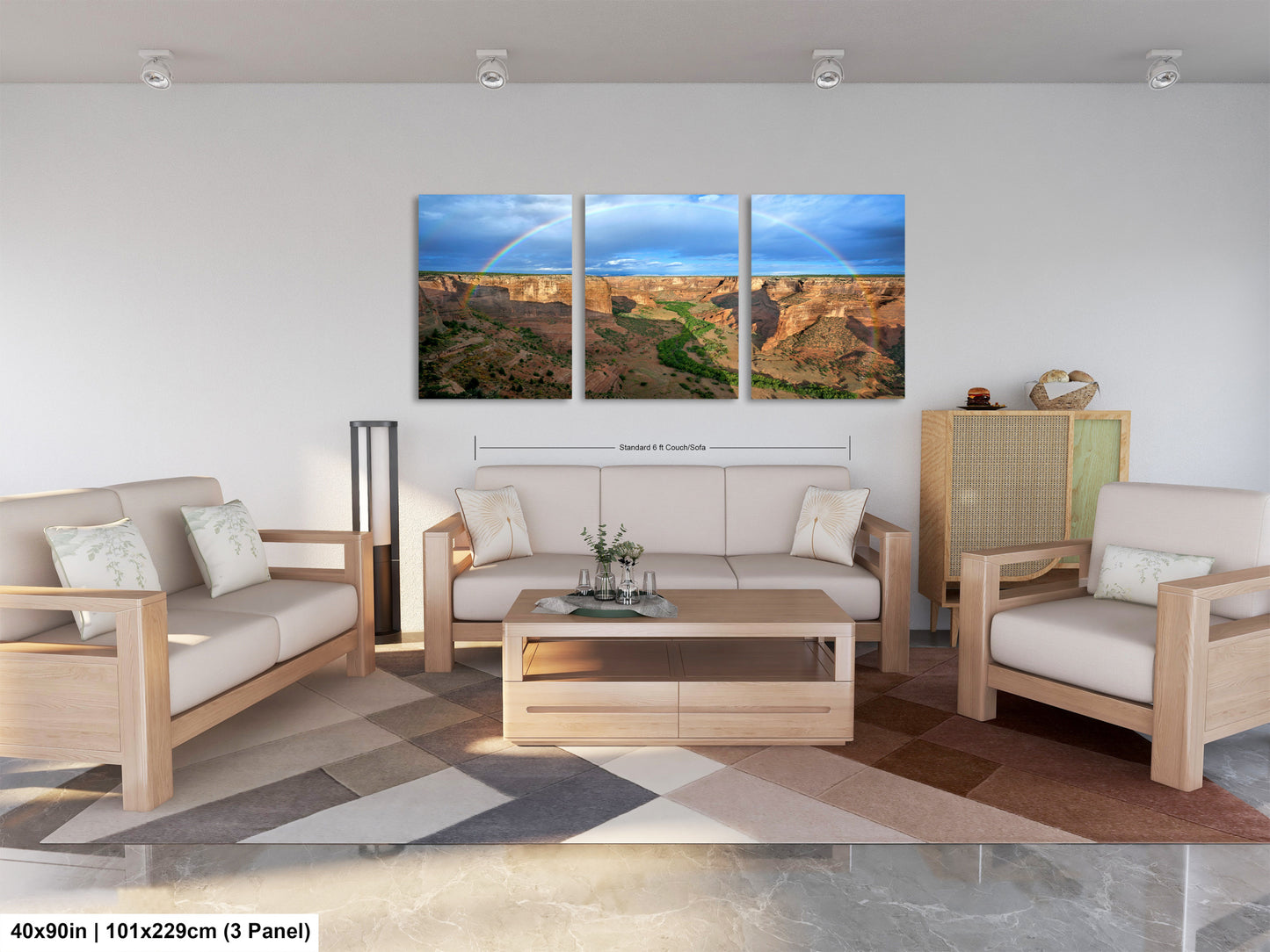 a living room filled with furniture and a painting on the wall