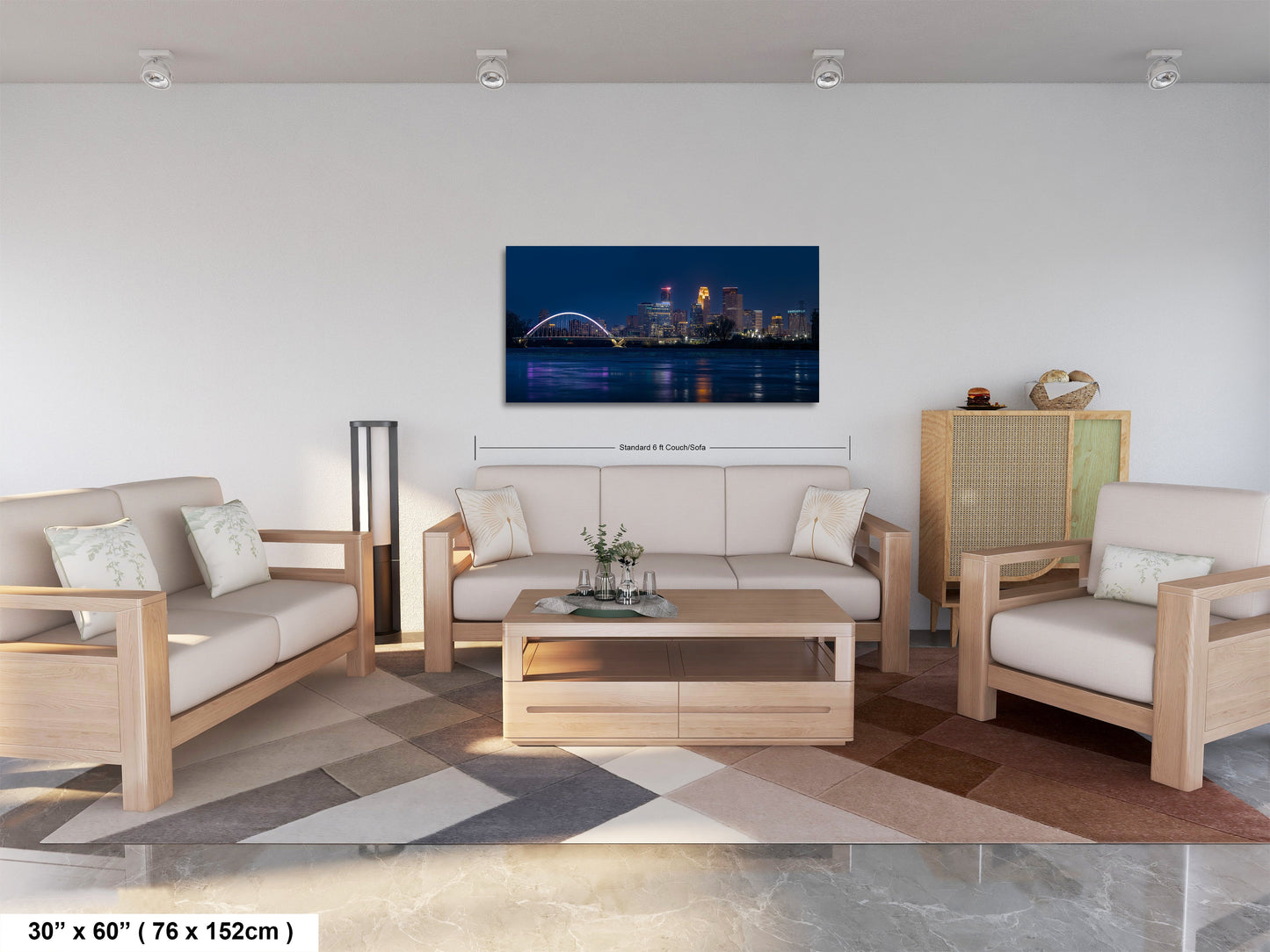 a living room filled with furniture and a painting on the wall