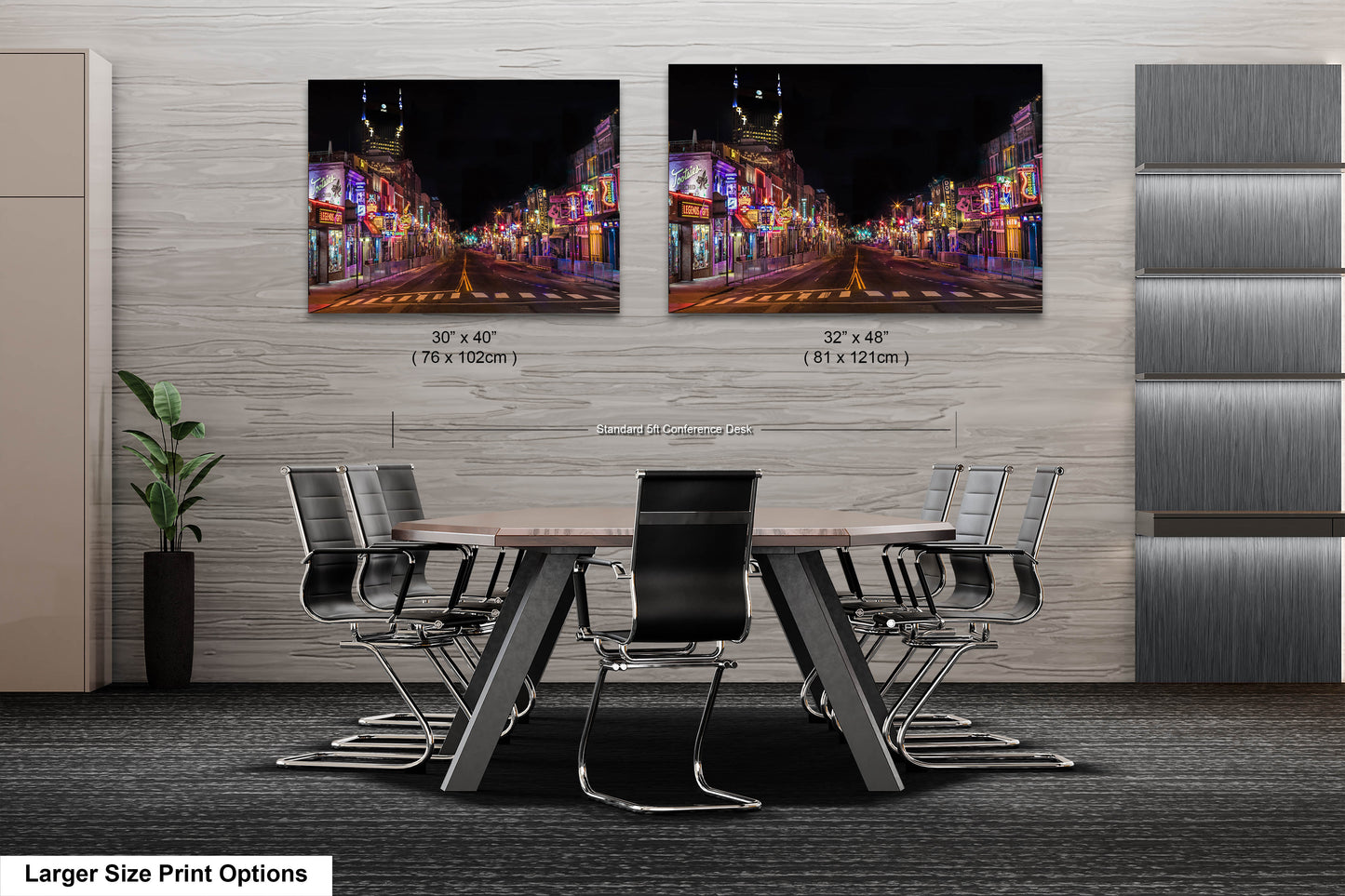 a room with a table and chairs and two pictures on the wall