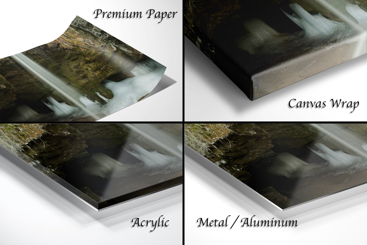 a series of photos of a waterfall with text