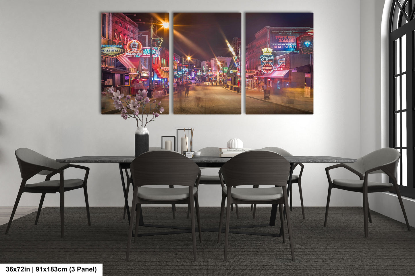 a dining room with a table and chairs