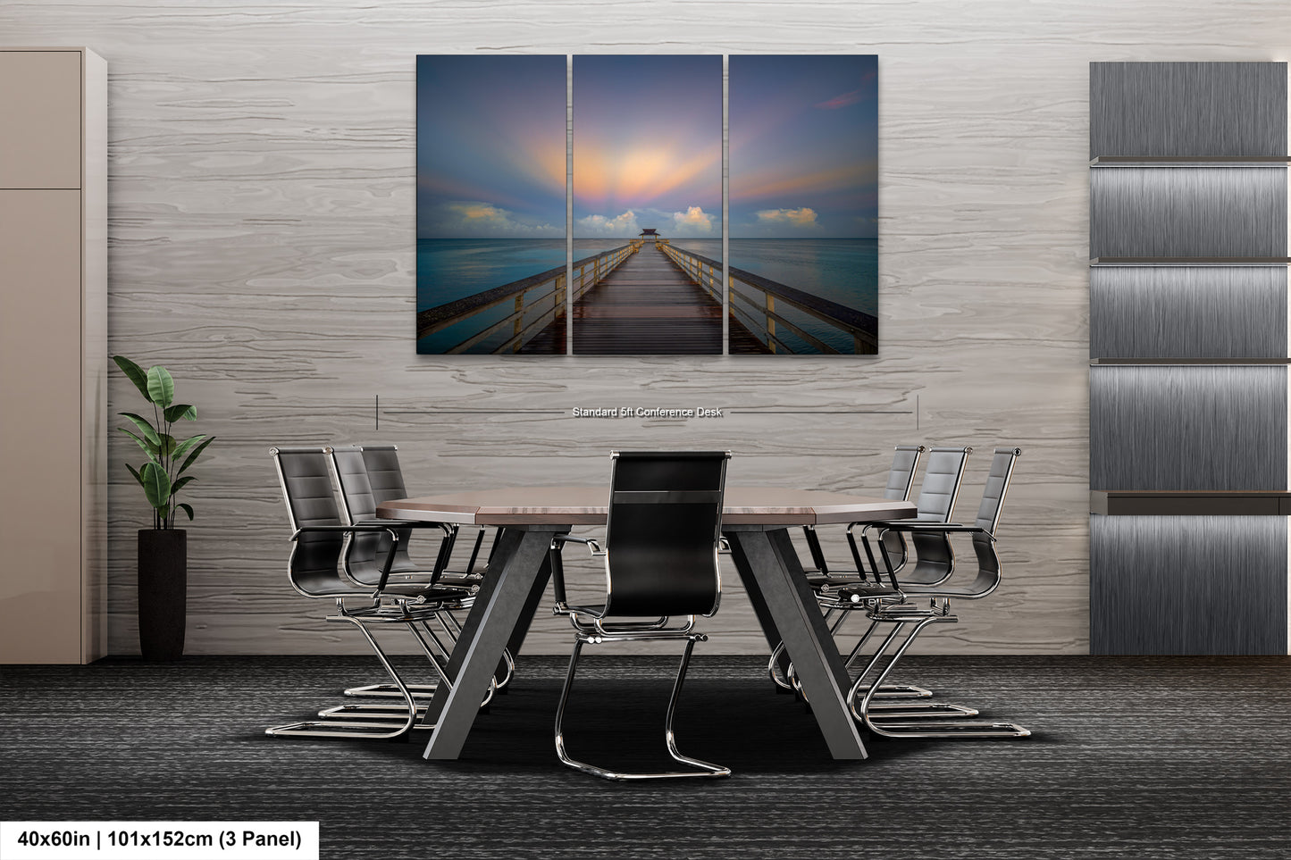 a dining room table with chairs and a painting on the wall