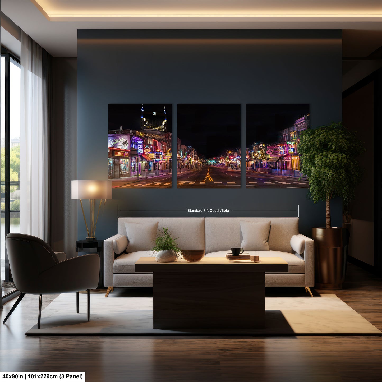 a living room filled with furniture and a painting on the wall