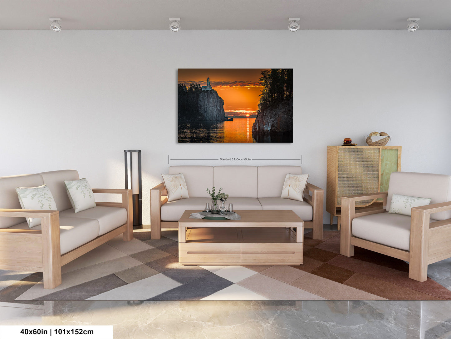 a living room filled with furniture and a painting on the wall