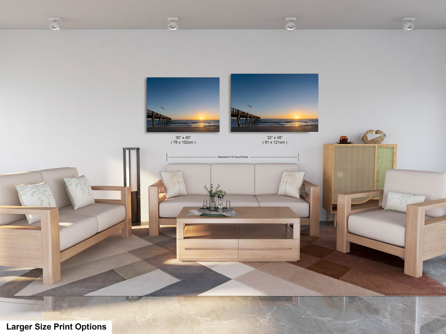 a living room filled with furniture and a painting on the wall