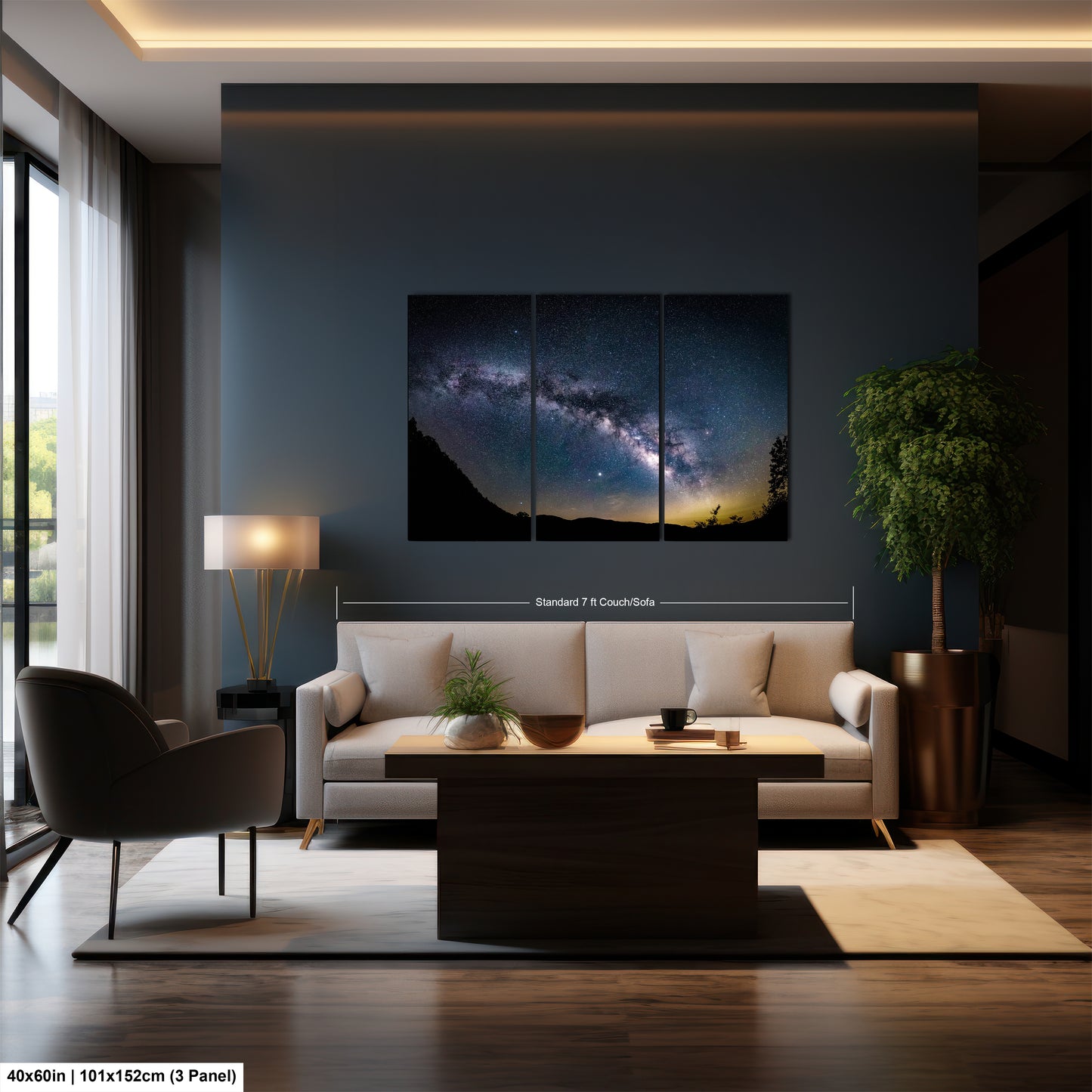 a living room filled with furniture and a painting on the wall