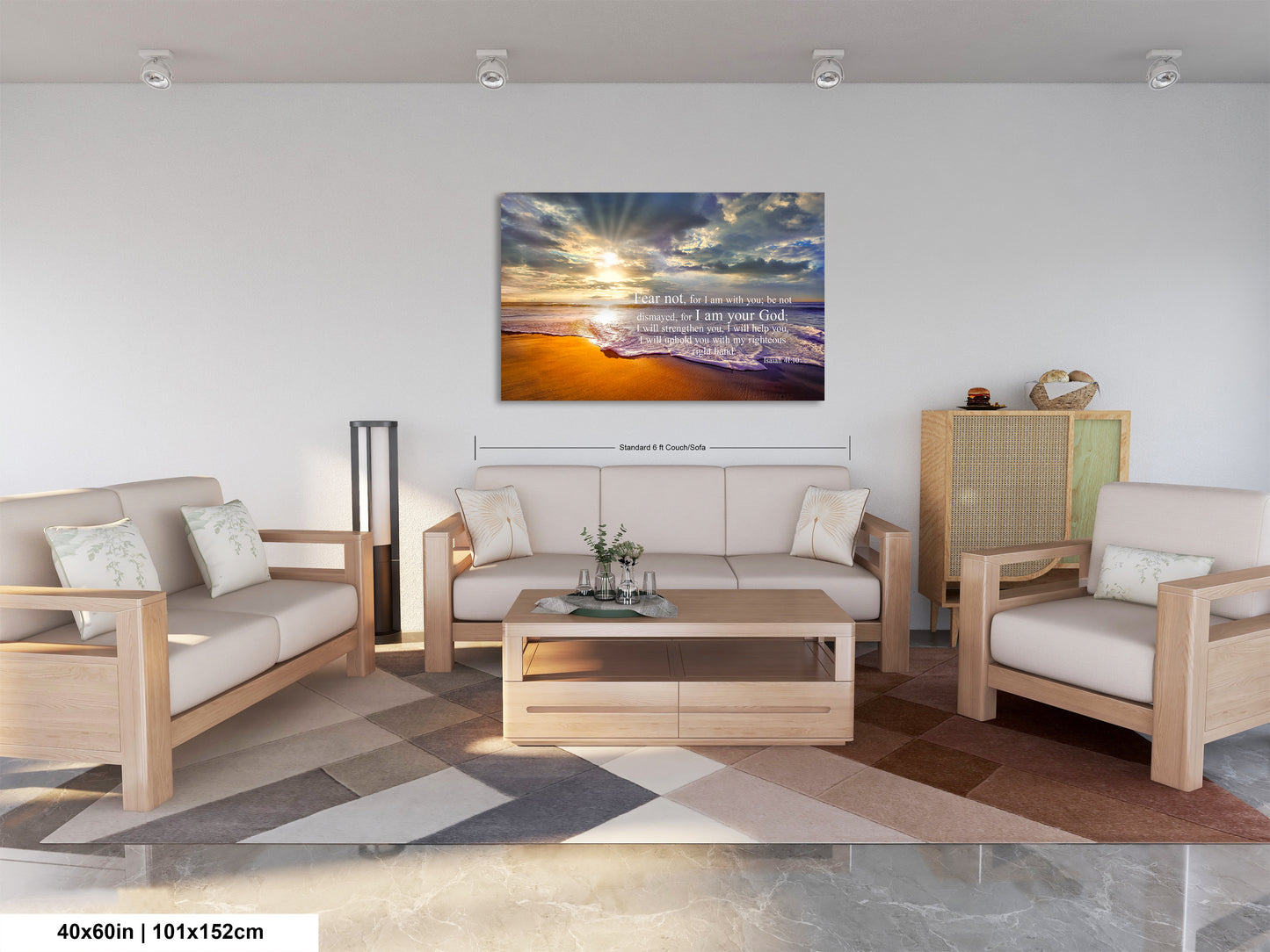 a living room filled with furniture and a painting on the wall
