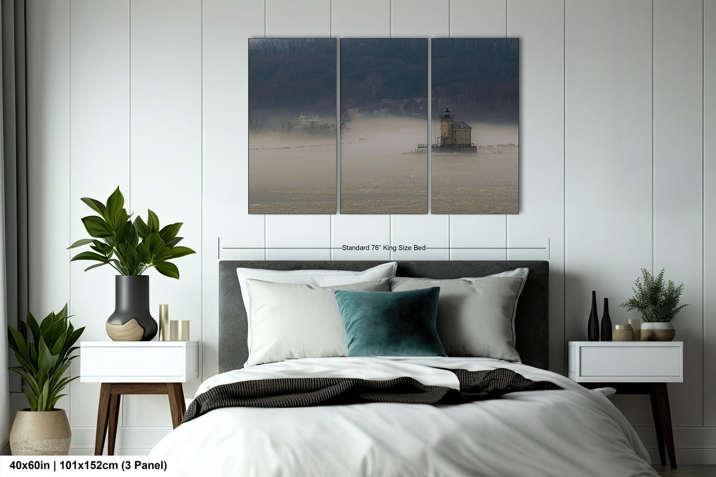 a bed with white sheets and pillows in a room
