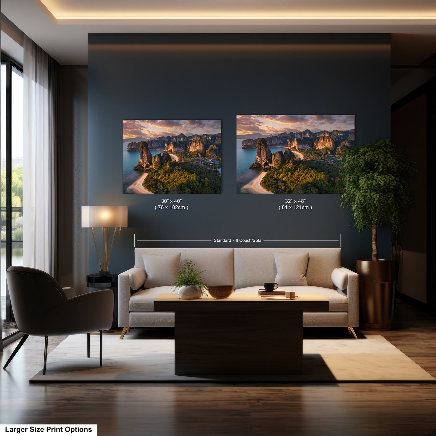 a living room filled with furniture and a painting on the wall