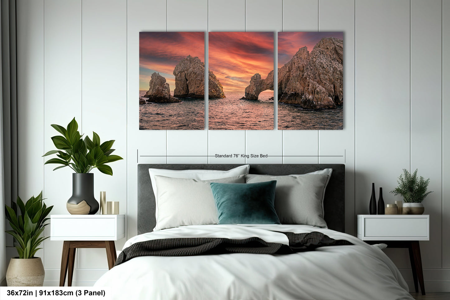 a bedroom scene with focus on the bed
