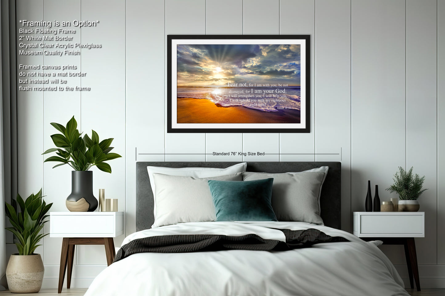 a bedroom with a bed and a picture on the wall